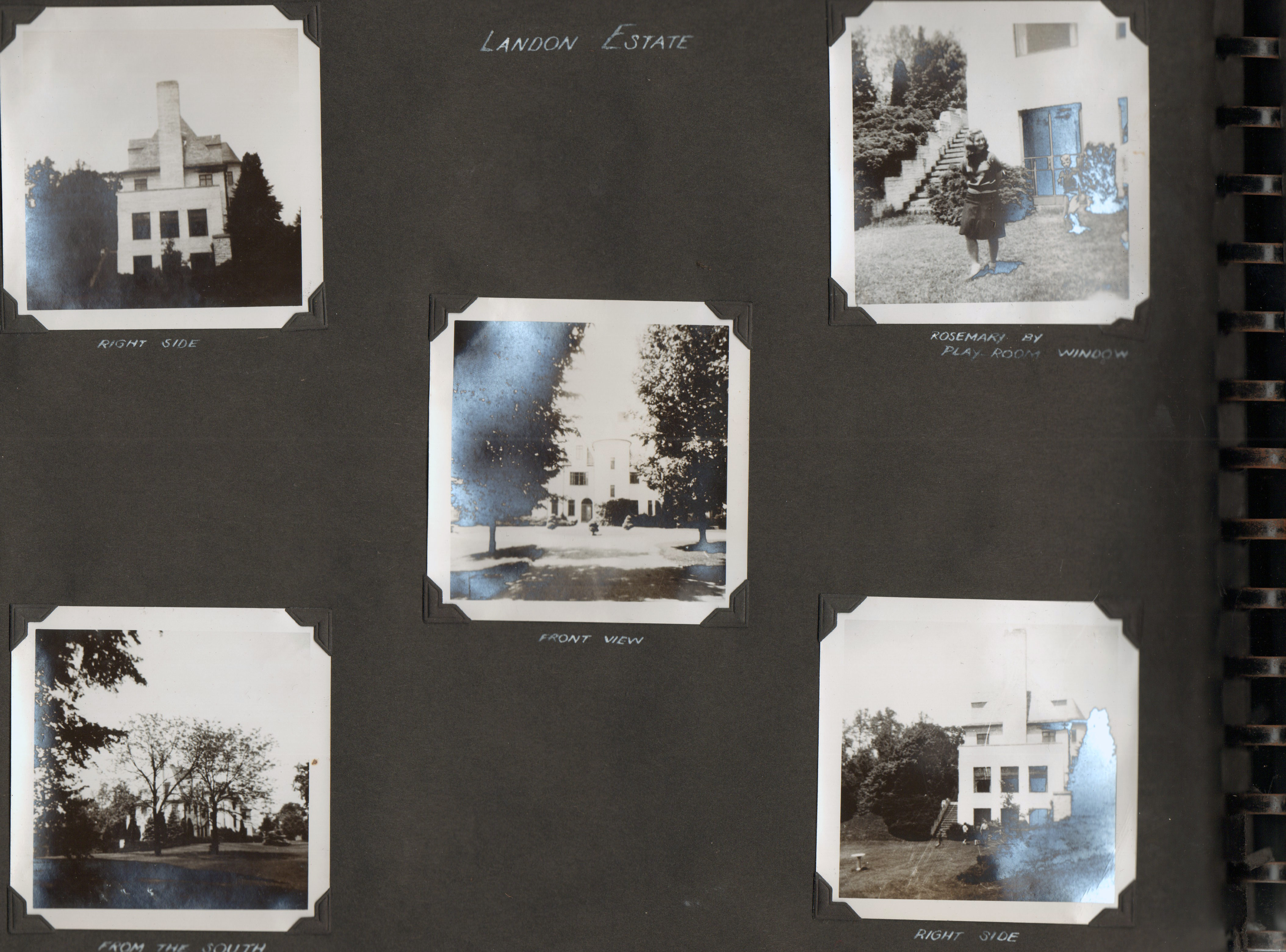 Landon Estate - Right side. From the south. Front view. Rosemary by play room window. Right side.