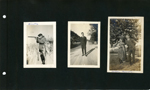 Girstle hunting in snowy cornfield. Man in road. Mabel (Russell) Roberts and man.