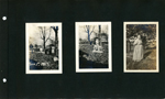 unknown - Nov 5 1917 - woman in pile of leaves. Woman by fence gate.