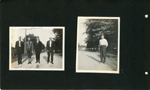 John E Hague with sons Girstle and Glen, and father Tom standing in road.