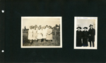 group of women. Edith, Edna, Girstle in black coats standing in road.