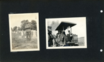 Soldier in cemetery. Edith and Edna on farm machinery. 