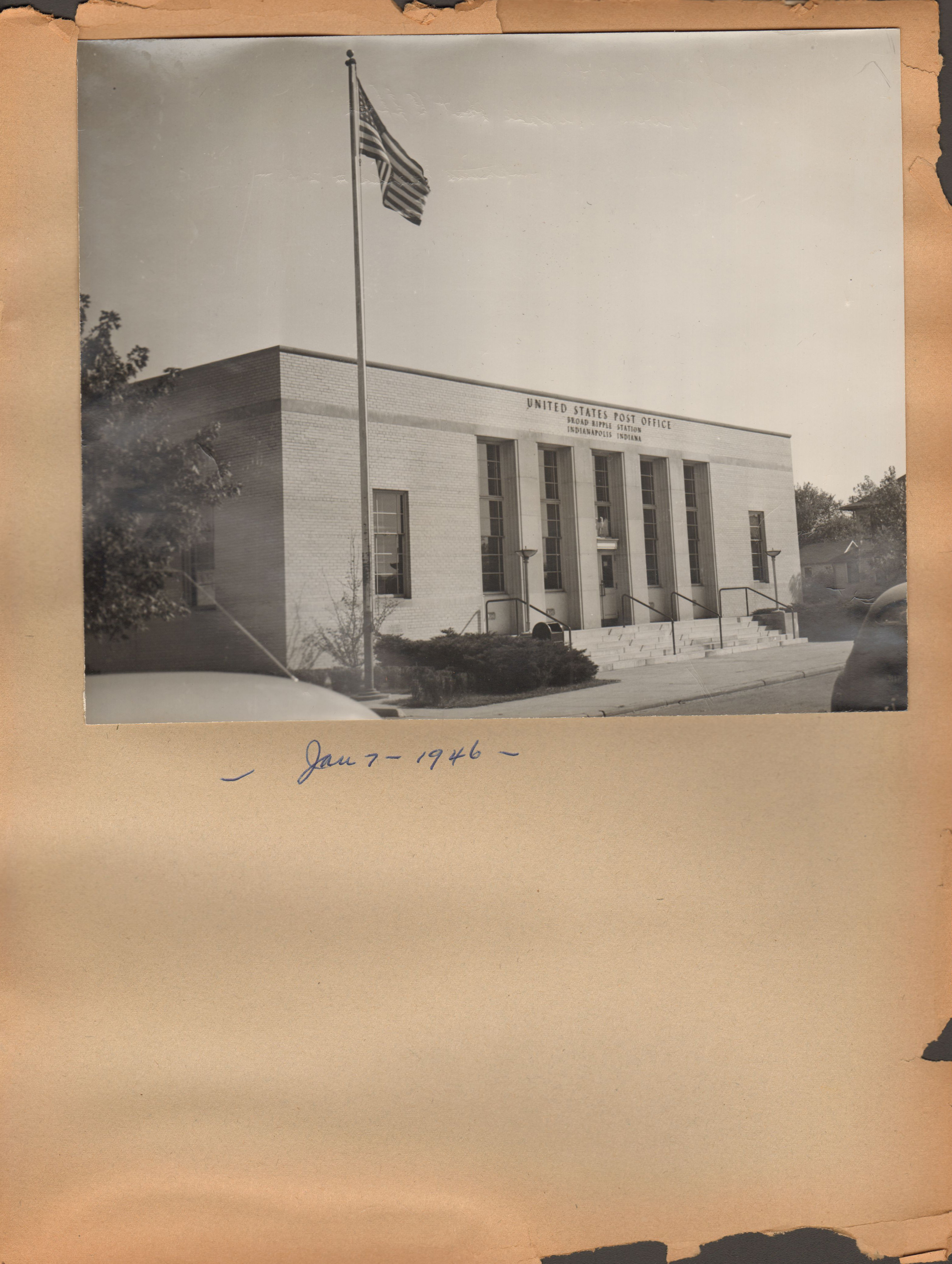 US Post Office - Broad Ripple - 6255 Carrollton Ave Jan 7, 1946 (back says: made by Thompkins Carrier #245)