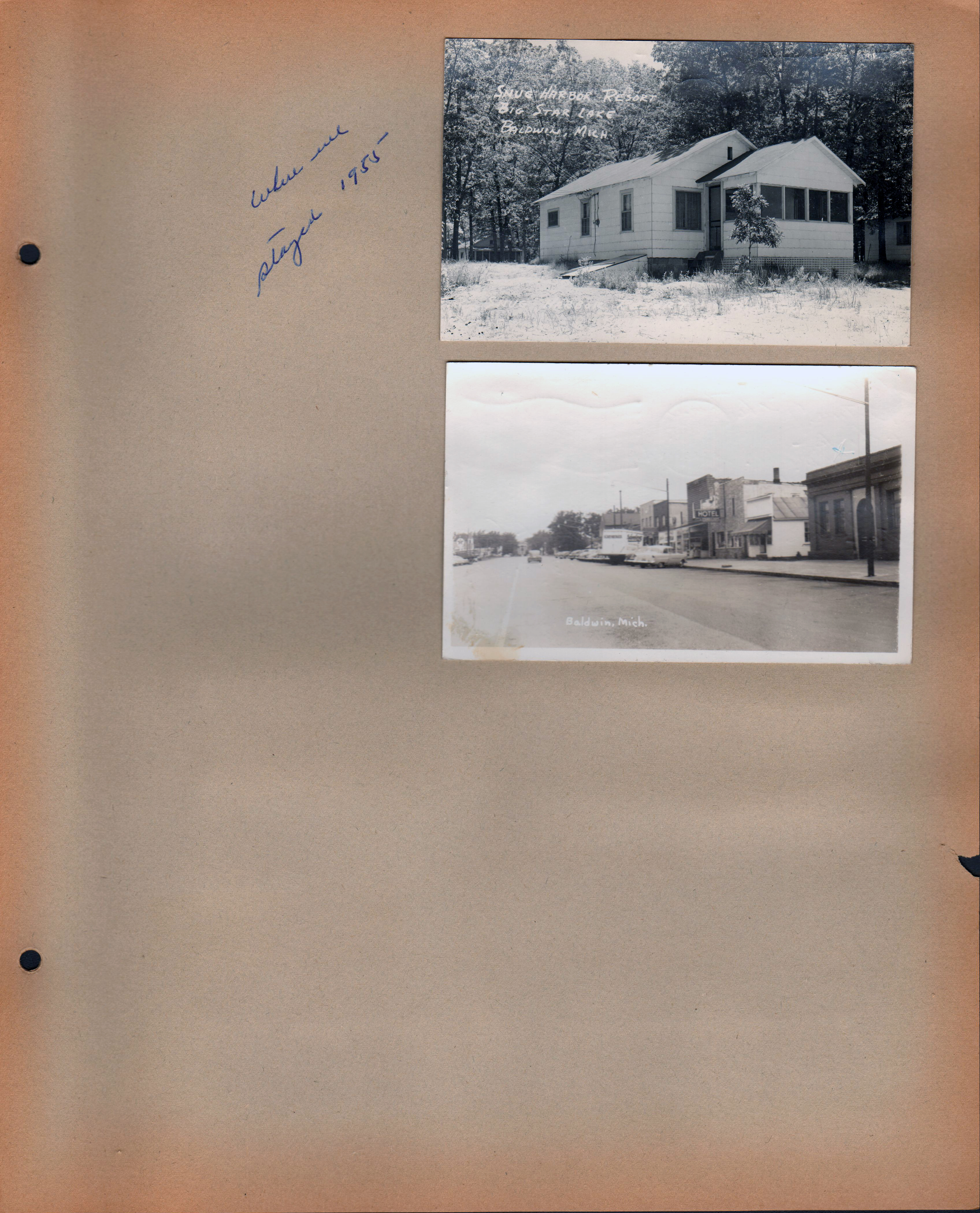 Where we stayed 1955 - postcard Snug Harbor Resort, Big Star Lake, Baldwin, Mich. - postcard Baldwin, Mich. main street
