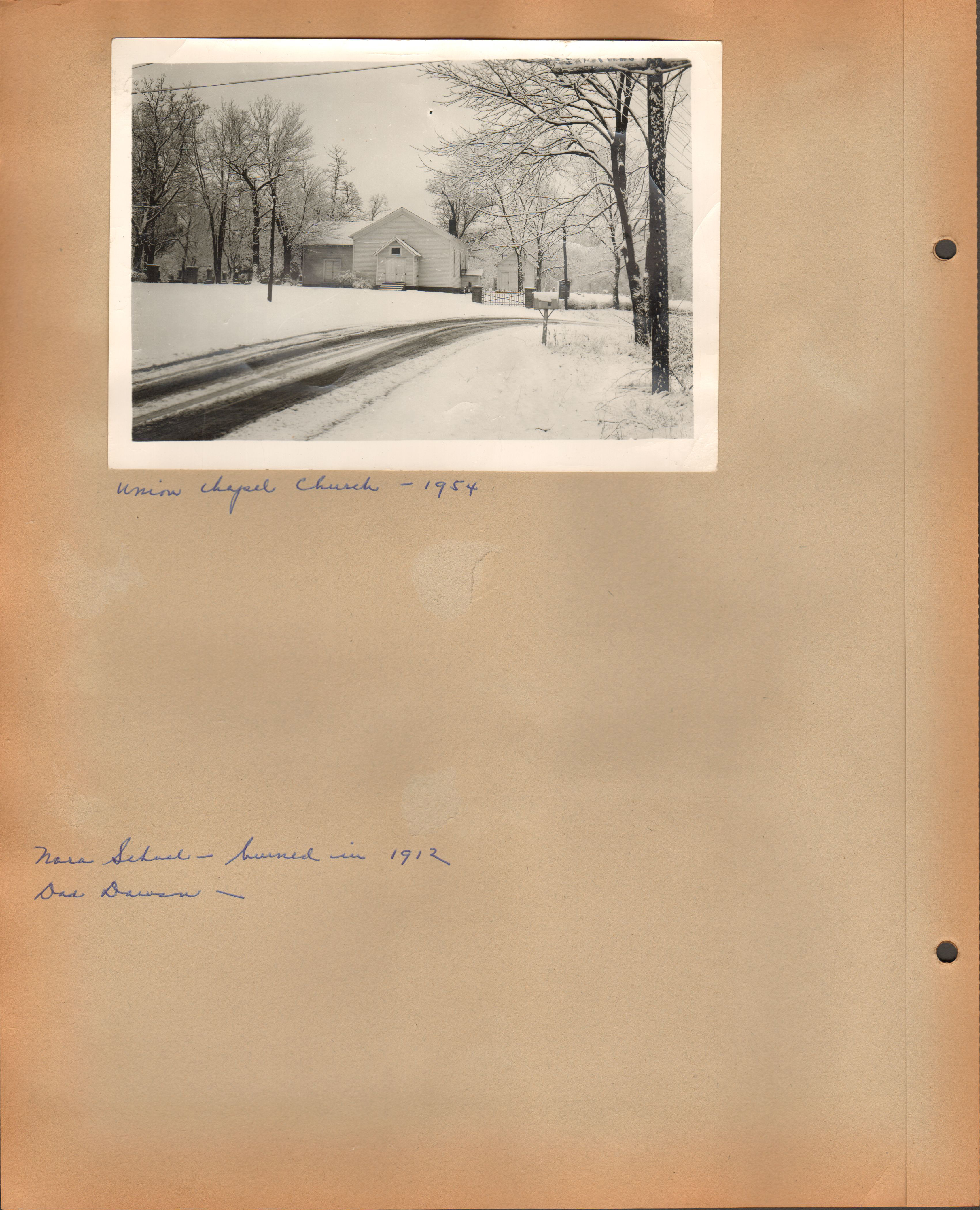 Union Chapel Church - 1954 - in snow (old church at cemetery)