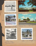 loose page - 1962 - Clearwater Beach, Florida - Helen Hague on beach. At motel Harold Ferguson and Girstle playing shuffleboard - Mabel Roberts and Adeline Ferguson. Helen in chair at South Wind Motel. postcard - Nite Fall Motel - Decatur Alabama. postcard - Holiday Inn - Williston Florida. palm tree at a house.