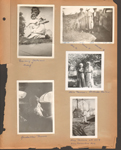 loose page - Rosemary Stutzman and Nancy. Sept 1941 - St Joe, Michigan - Nora Dawson, Louis P, Maude R. Nora Dawson and Gertrude Farlow. Nora Dawson in backseat of car. Nora putting laundry on line at 6122 Carrollton (Catherine Kerr house behind).