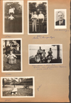 loose page - Girstle and John in yard 15 months 1930 (6115 in back). John, Girstle (dad) and John E Hague (grandpa). J.B. Hessong portrait (lived at 6130, first principal John Strange).  John 15 months in bushel basket (6131 in back). John, Helen, Girstle, Cac, Edna holding Russ, Nora Dawson - Lake Manitou (Rochester, Indiana). John in  Son-ny toy wagon in 6122 yard (6131 and 6123 in back).