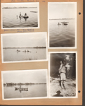 Lake Manitou - Rochester, Indiana 1939 - in lake inner tubes - John, Helen, Glen, Mary Sheets, Donna Jane Ormerod?. John with large fish on hook.