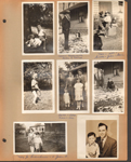 6122 - John pushing Glen in wheelbarrow. Lowell Wadsworth pulling John and Calico (cat) on sled at back of house. Driveway by chimney - Girstle in mailman uniform with John and Glen wearing fireman helmets in a box with dog (Migg) Dec 1933. John, Edith, Cac, Edna at back of house. John on sled at back of house. Mary Jo Bodenhamer (mother is Edith Ringer) and John D at back of house  (6130 behind). Portrait John and Girstle.