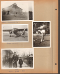 looks like John with rifle at farm in Mooresville, Indiana. triple prop plane at Purdue airport. 1940 6122 driveway looking east, gate closed, John and Glen with small cases (tackle boxes?), Girstle with stick and rifle (6115 behind). John in yard with tennis racket, Glen with Mig (stepping stones in yard).