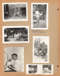 Nora, Helen and Rosemary maybe at Russell and Edna's. Girstle helping John move out of 8815. John D eating cake on porch 6122. Small photo of unknown living room. John, Helen, ??? and Glen in front yard 6122. John on sidewalk talking to young boy. Girstle post office retirement gift pitch fork and bond (duplicate).