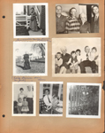 Looks like Union Chapel Church - unknown woman - Grandmother Martha (Roe) Dawson's wedding dress. 8815 (barns behind) Helen in Edith (coolman) Dawson's (Mrs Jacob C Dawson) dress. 8815 by house, Pat, Glen, Ed, Karen. John and Susan on unknown porch. Lilies at 8815 fence. Portrait - Ed, Helen, Alan, Susan, Girstle, Karen on sofa. Glen, Girstle, Helen, John.