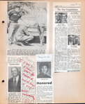 newspaper clipping - Glen putting plate on FOP car. newspaper clipping - Glen note on clipping about shirt and tie. newspaper clipping - Jenny Cox honored. newspaper clipping - Martins 60th, Stuckeys 50th.