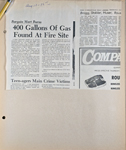 newspaper clipping - 400 gallons of gas found at fire site.