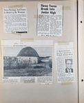 newspaper clipping - Nora bank held up. newspaper clipping - 3 teens break into Carmel Junior High. newspaper clipping - round barn. newspaper clipping - Raymond Earle award.