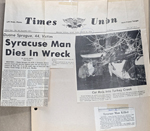 newspaper clipping - Duane Sprague dies in wreck. 