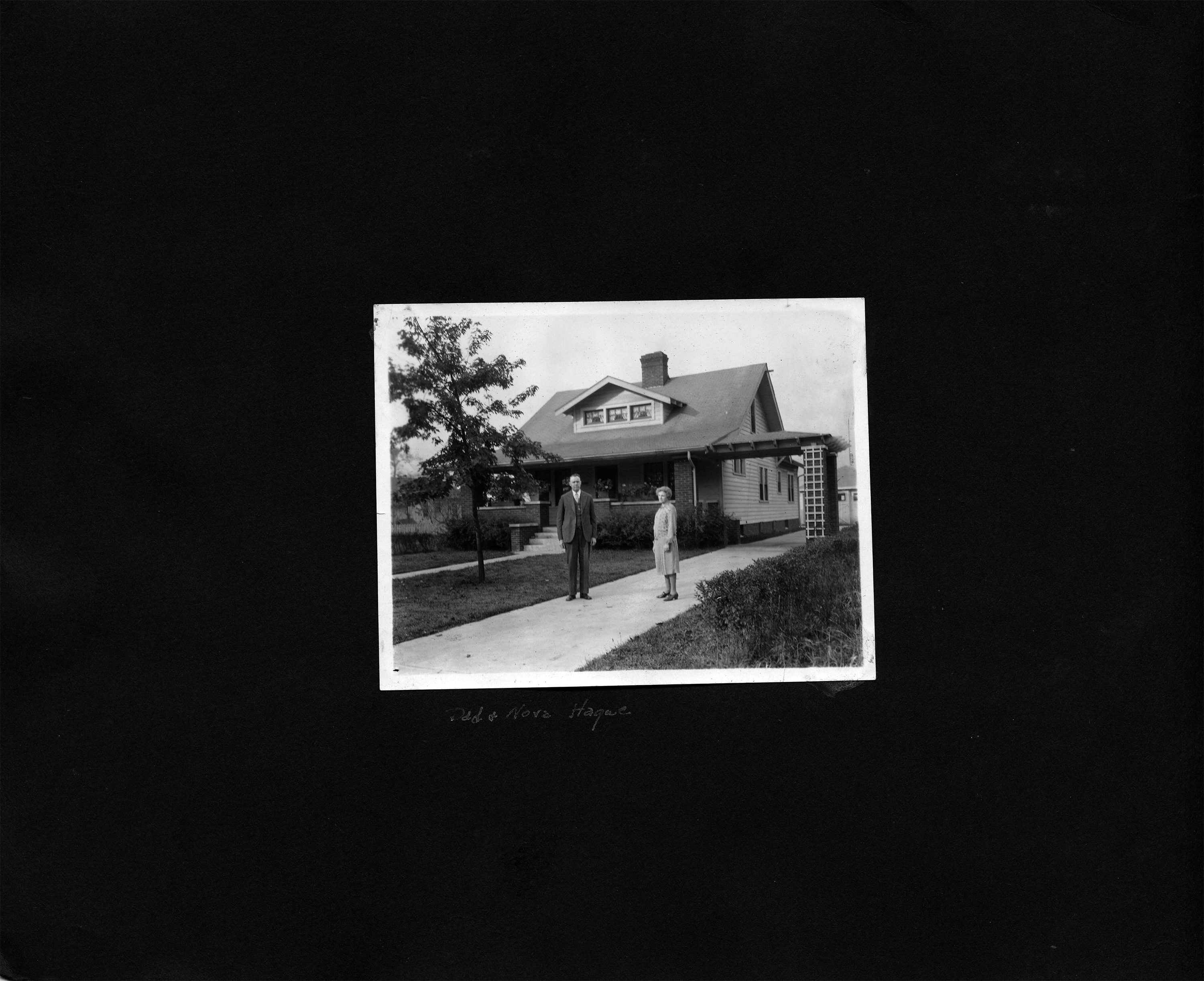 Dad + Nora Hague standing in driveway at 6170 Guilford/Bellfontaine