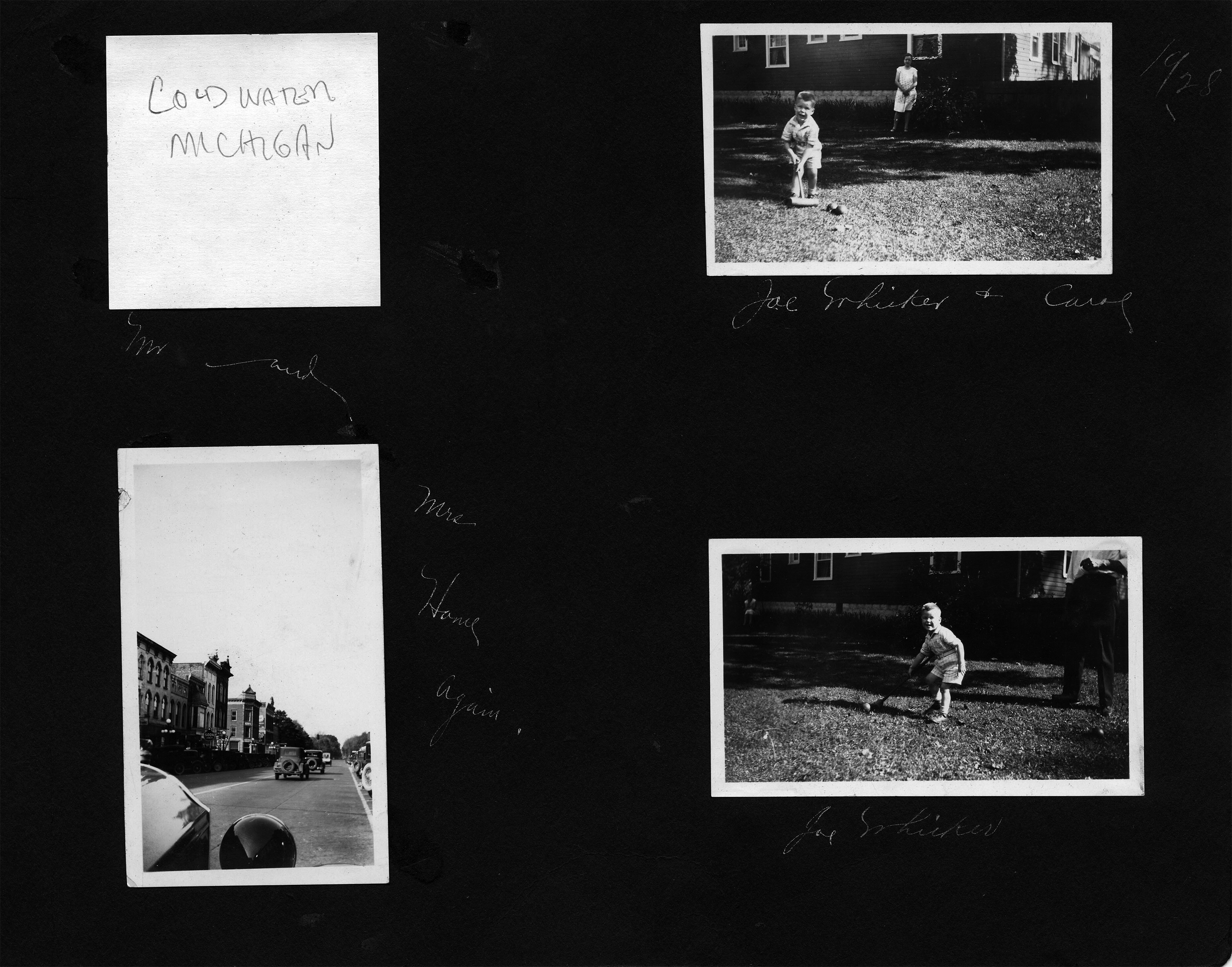 Coldwater, Michigan (photo missing) / Joe Whisker + Carol - 1928 / Mr. and Mrs. home again / Joe Whisker