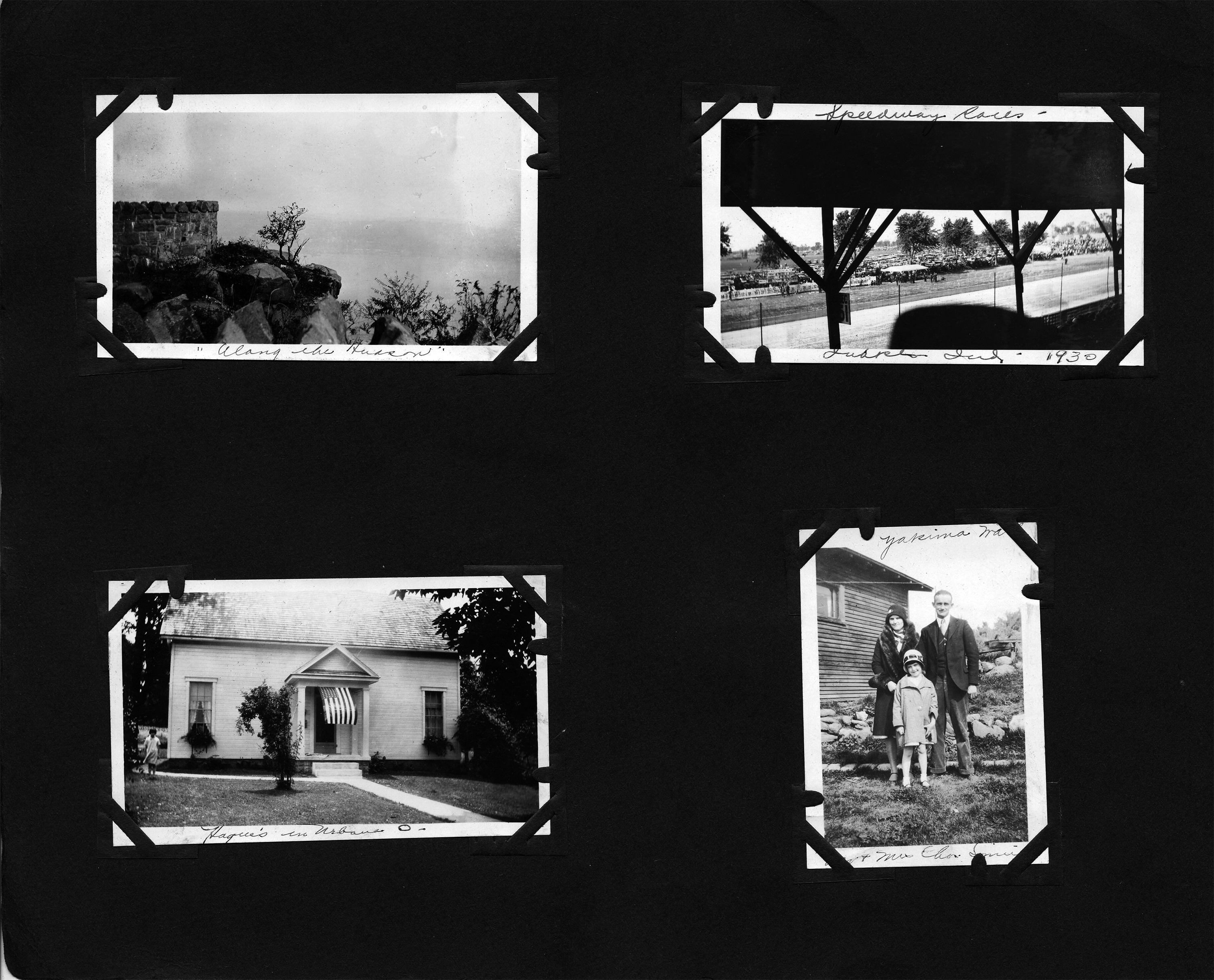 Along the Hudson / Speedway Races - Indpls, Ind. 1930 / Hague's in Urbana, O. / Yakima, Wa. - Mr + Mrs. Chas Smith