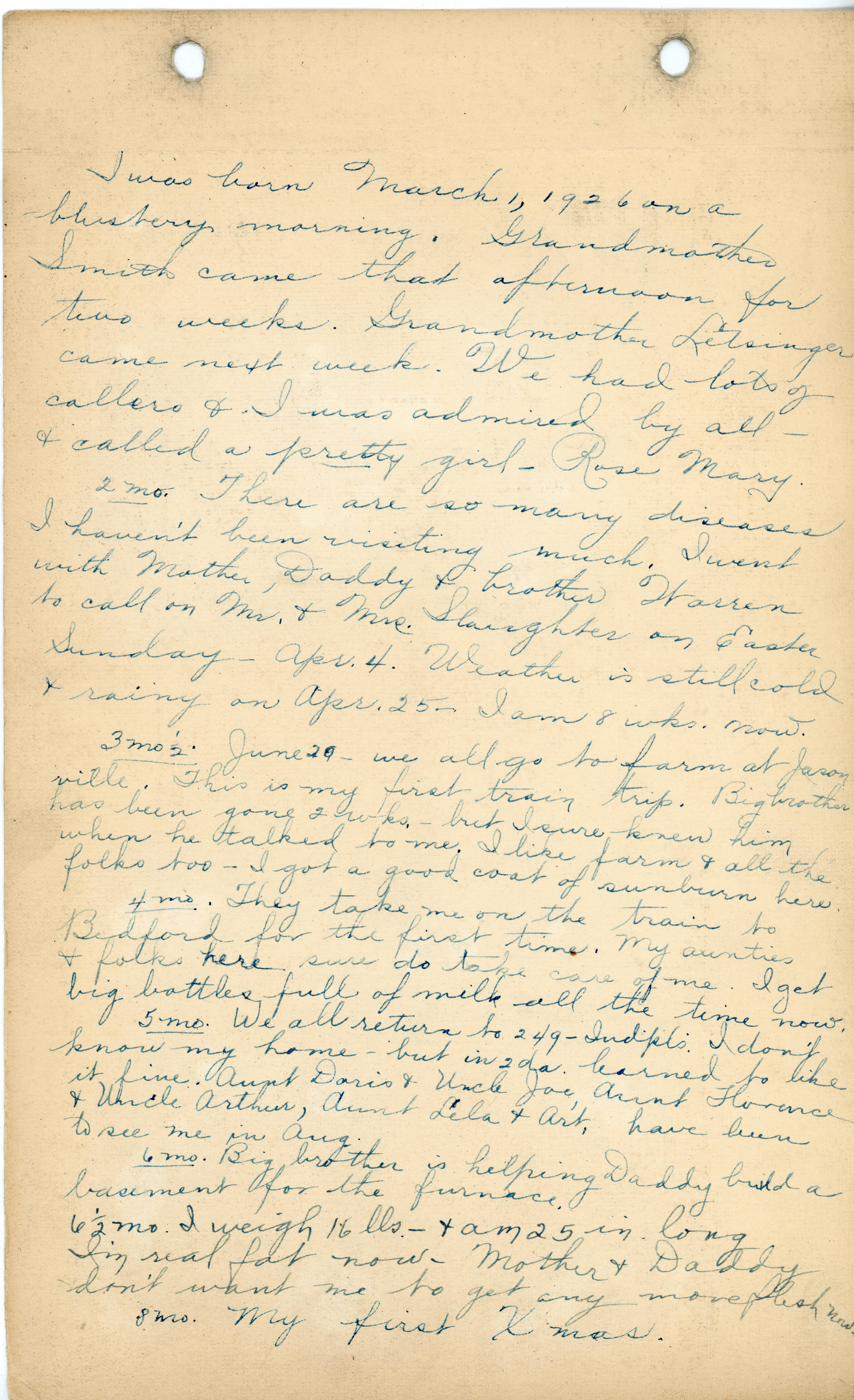 Handwritten letter - I was born March 1
