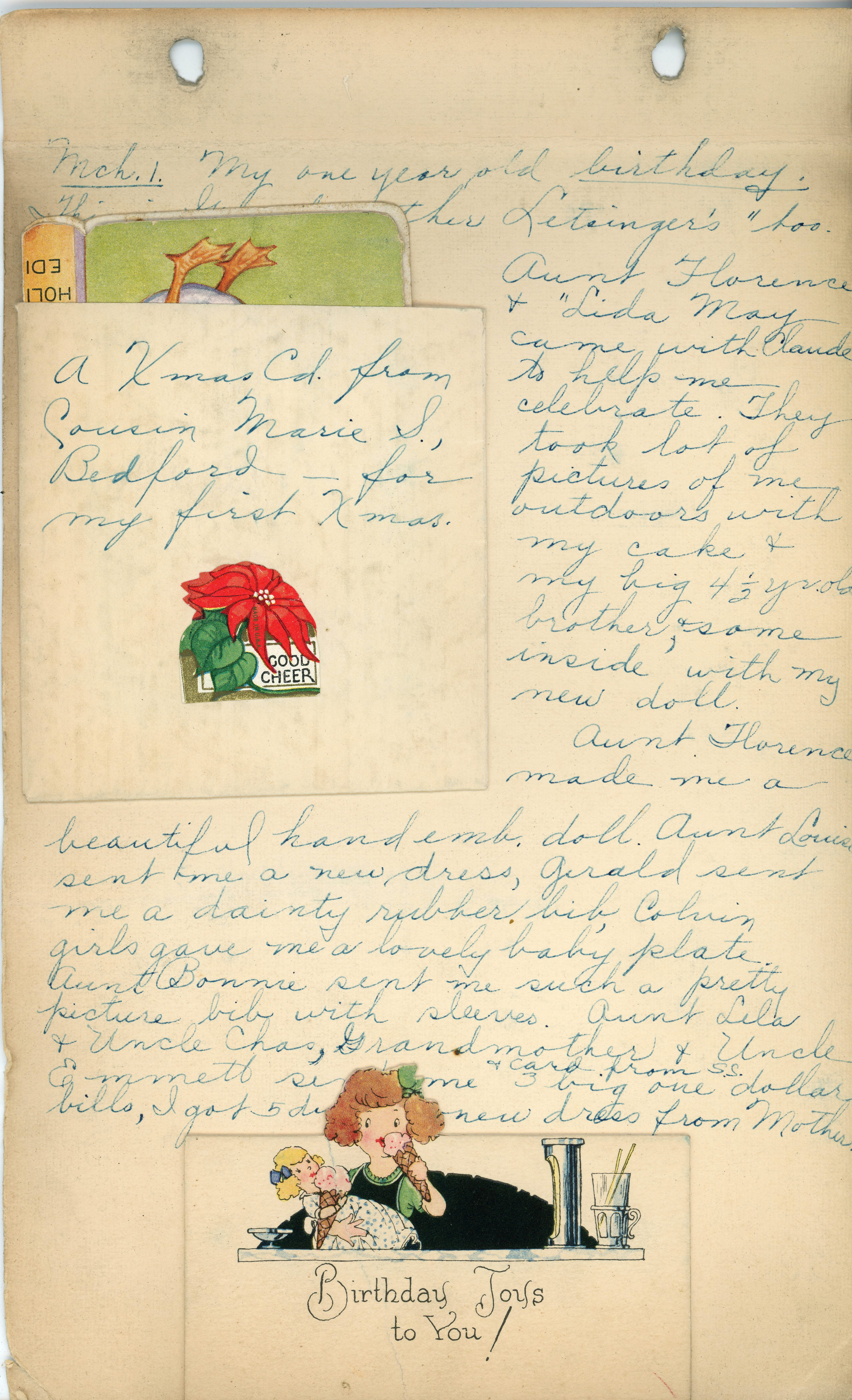 Handwritten letter - My One Year Old Birthday