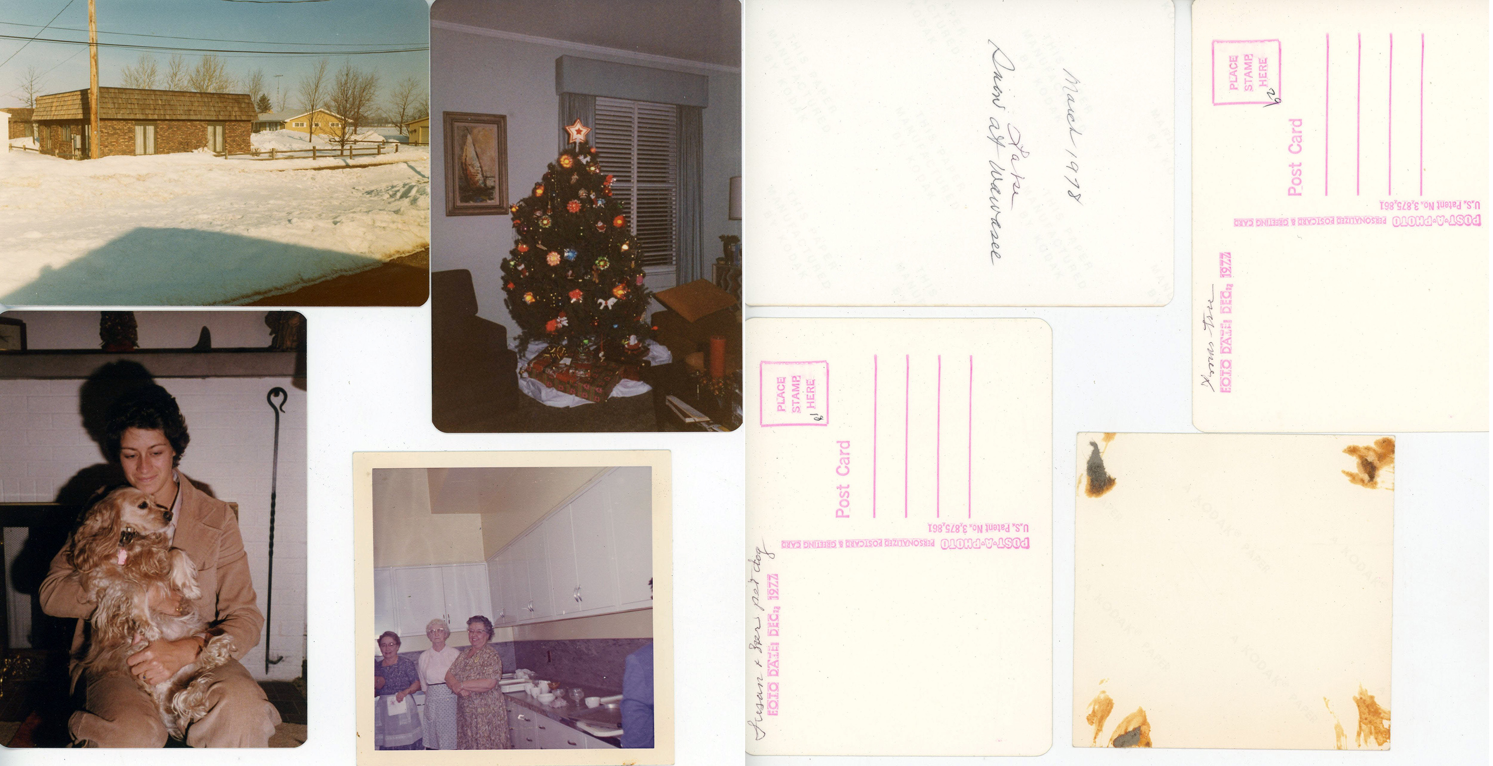 Snow at Wawasee, Susan with Heather, Christmas tree at 6122, women in kitchen (no idea who)