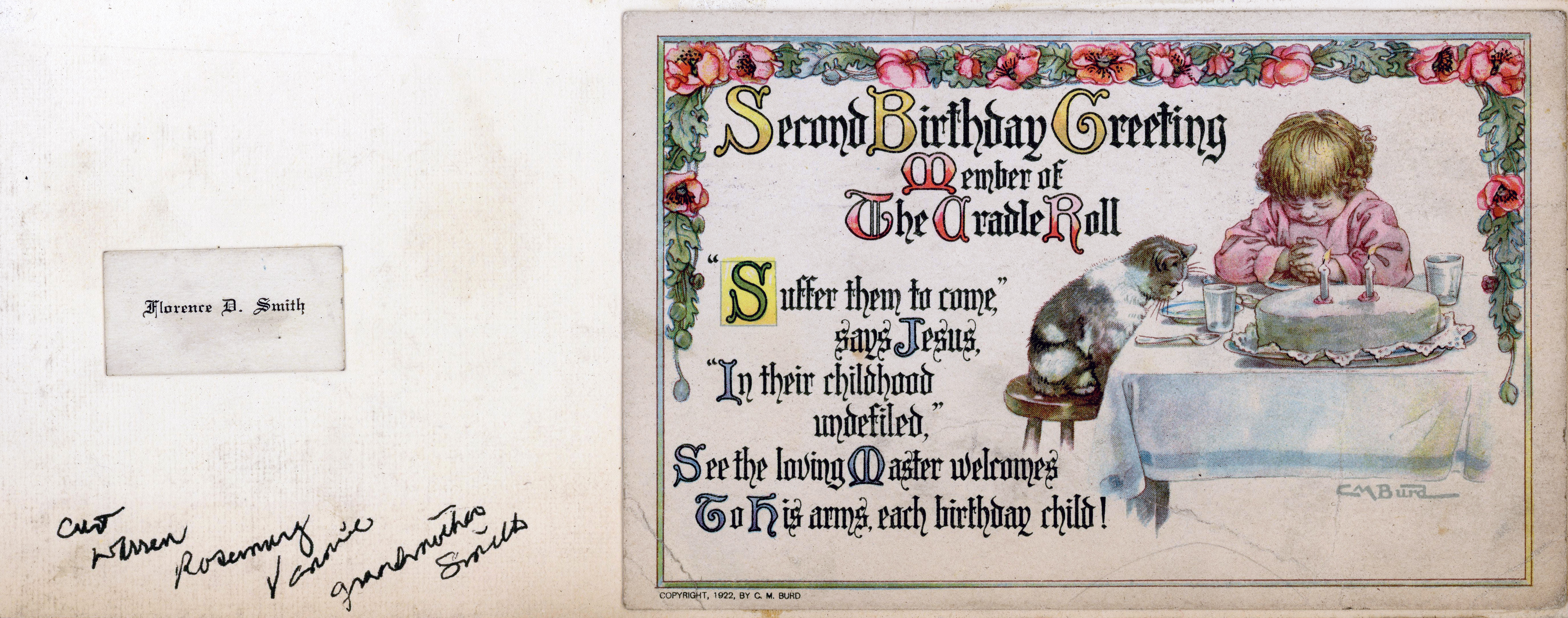 Birthday card underneath. Calling card from Florence.
