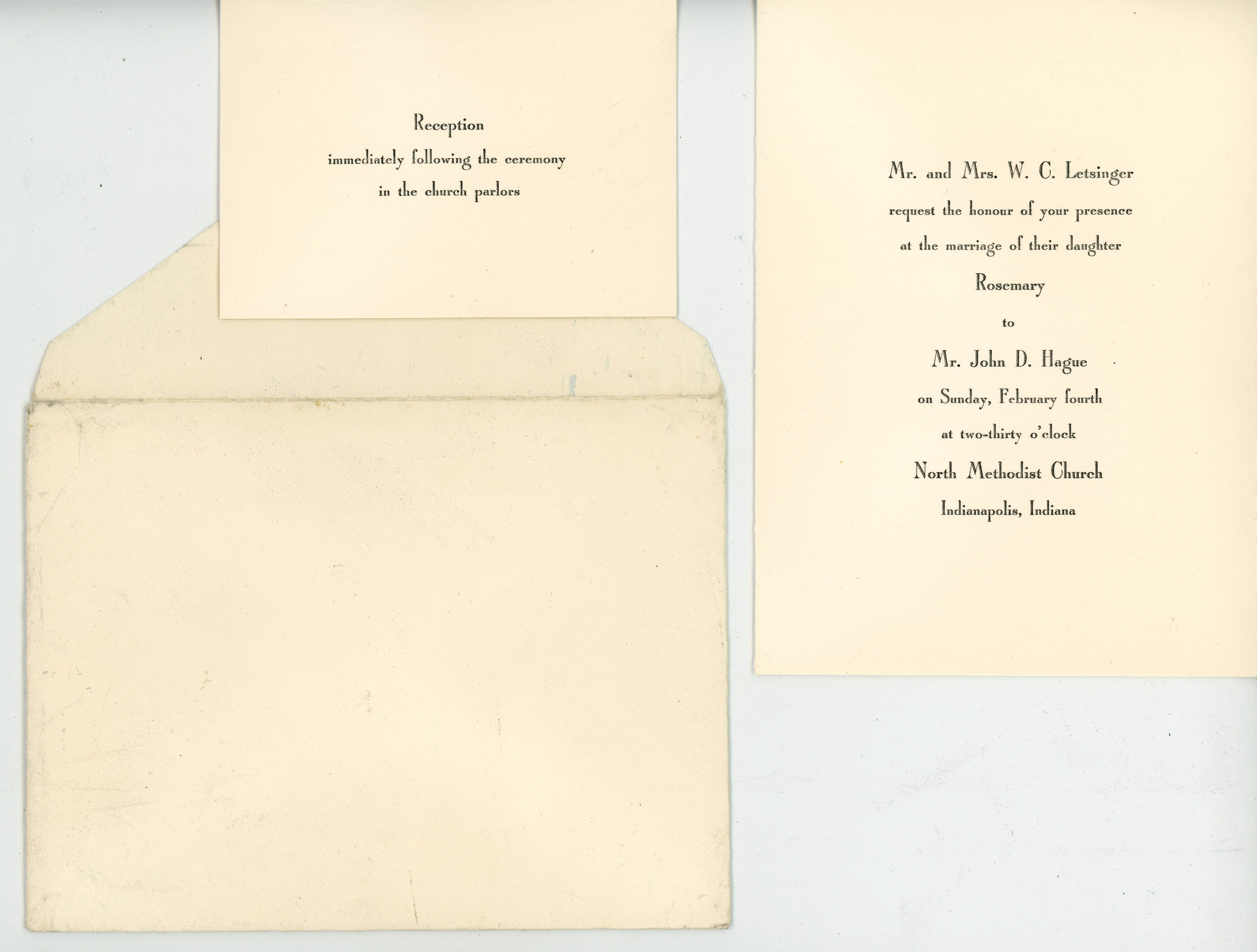 loose wedding invitation John and Rosemary 1951