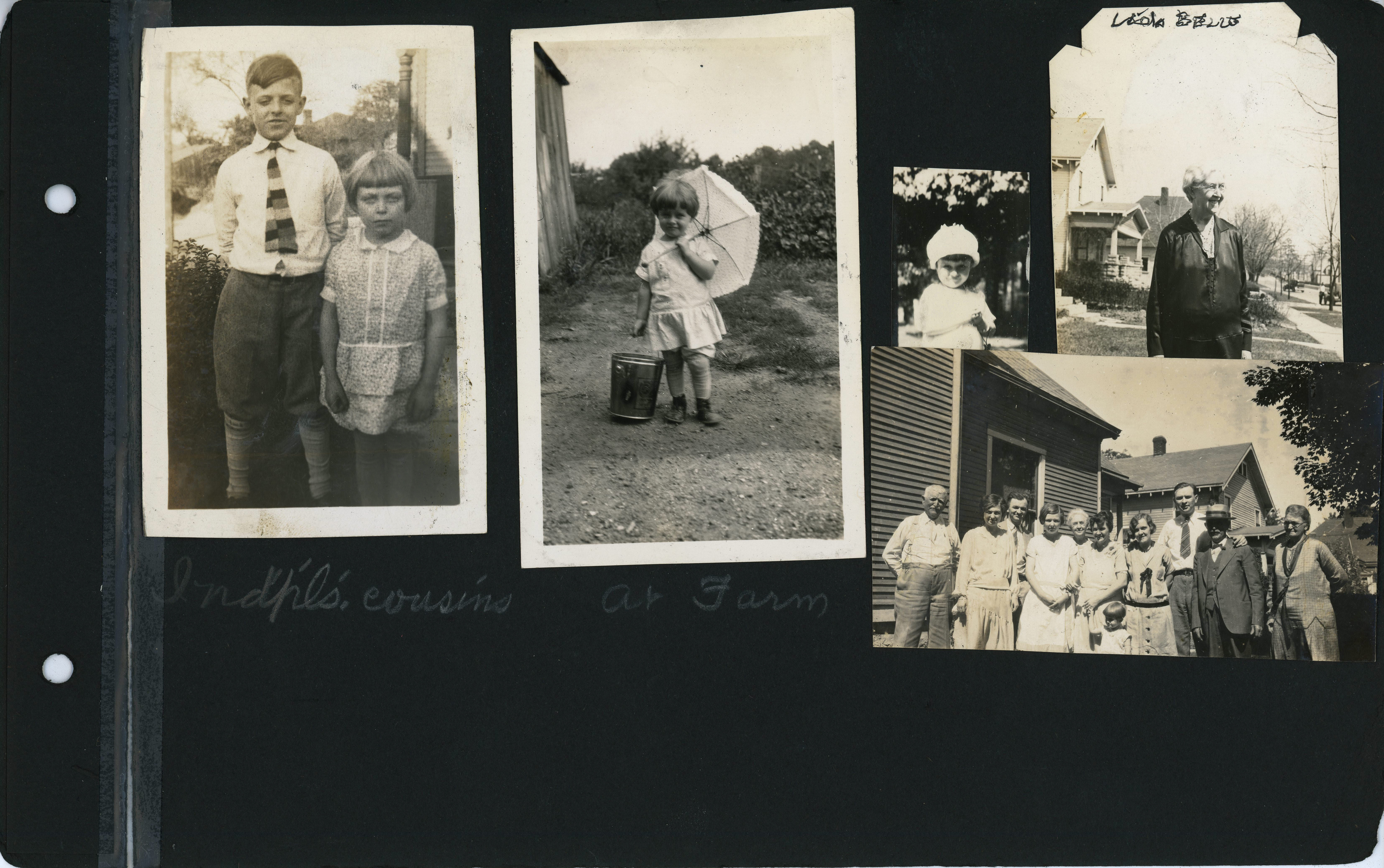 Indpls' cousins - Bob Applegate and Caroline Witson. Rosemary at farm. Lida Belle. (3rd from left) Arthur, ???, Lida Belle, Vonnie, Rosemary, Doris, Joe.