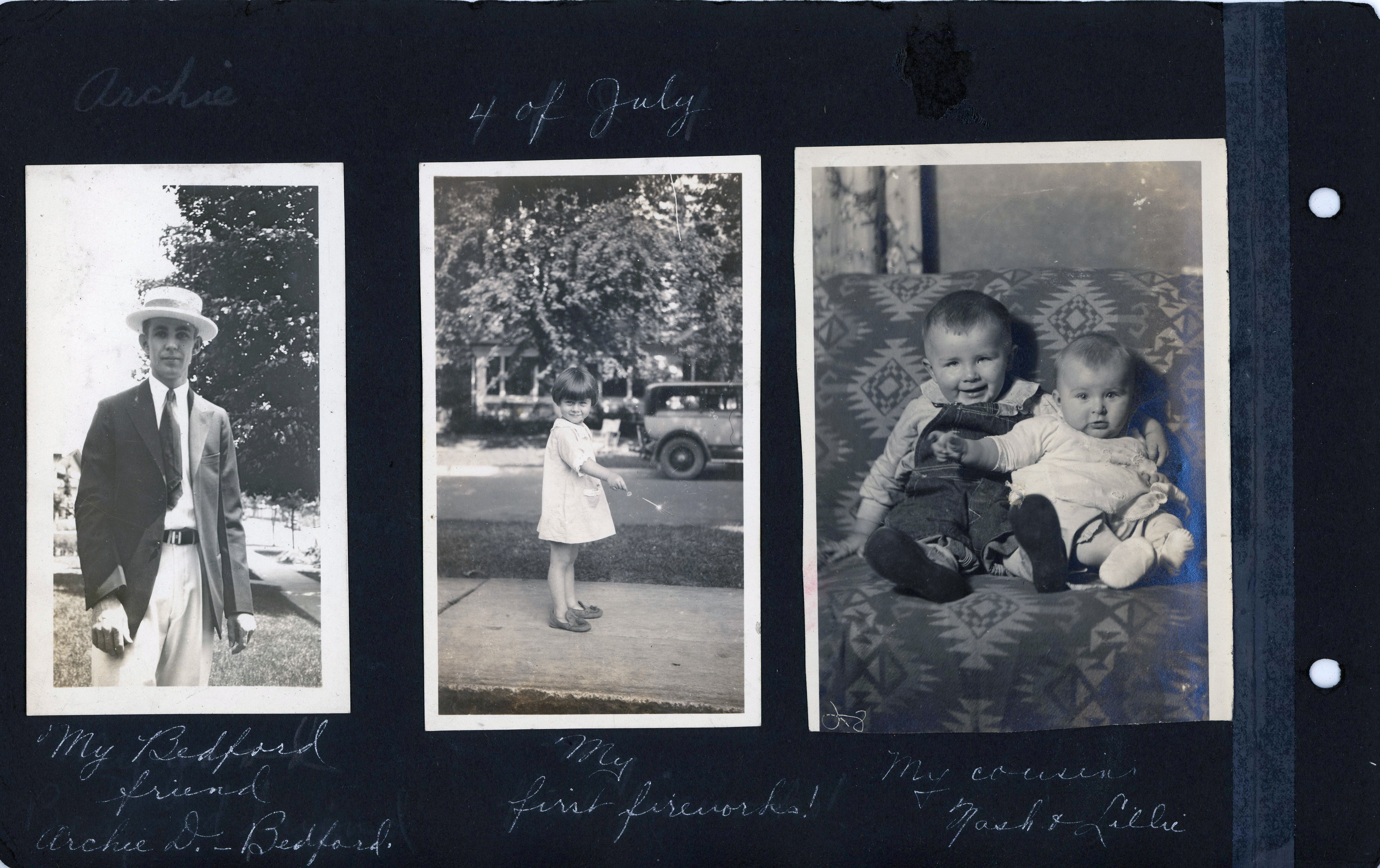 4 of July - My Bedford friend Archie D. My first fireworks. My cousins Nash and Lille.