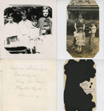 Birthday party - Warren, David Hyde, King Dunbar, Phyllis Hyde, Rosemary. Lida May, Rosemary and Warren in yard.