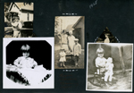 loose page - square pictures - Rosemary cookie dough. Rosemary at 249 Hamilton. Center - 1925 - Florence, Lida Belle, Rosemary and Warren. Upper left - Warren with watermelon.