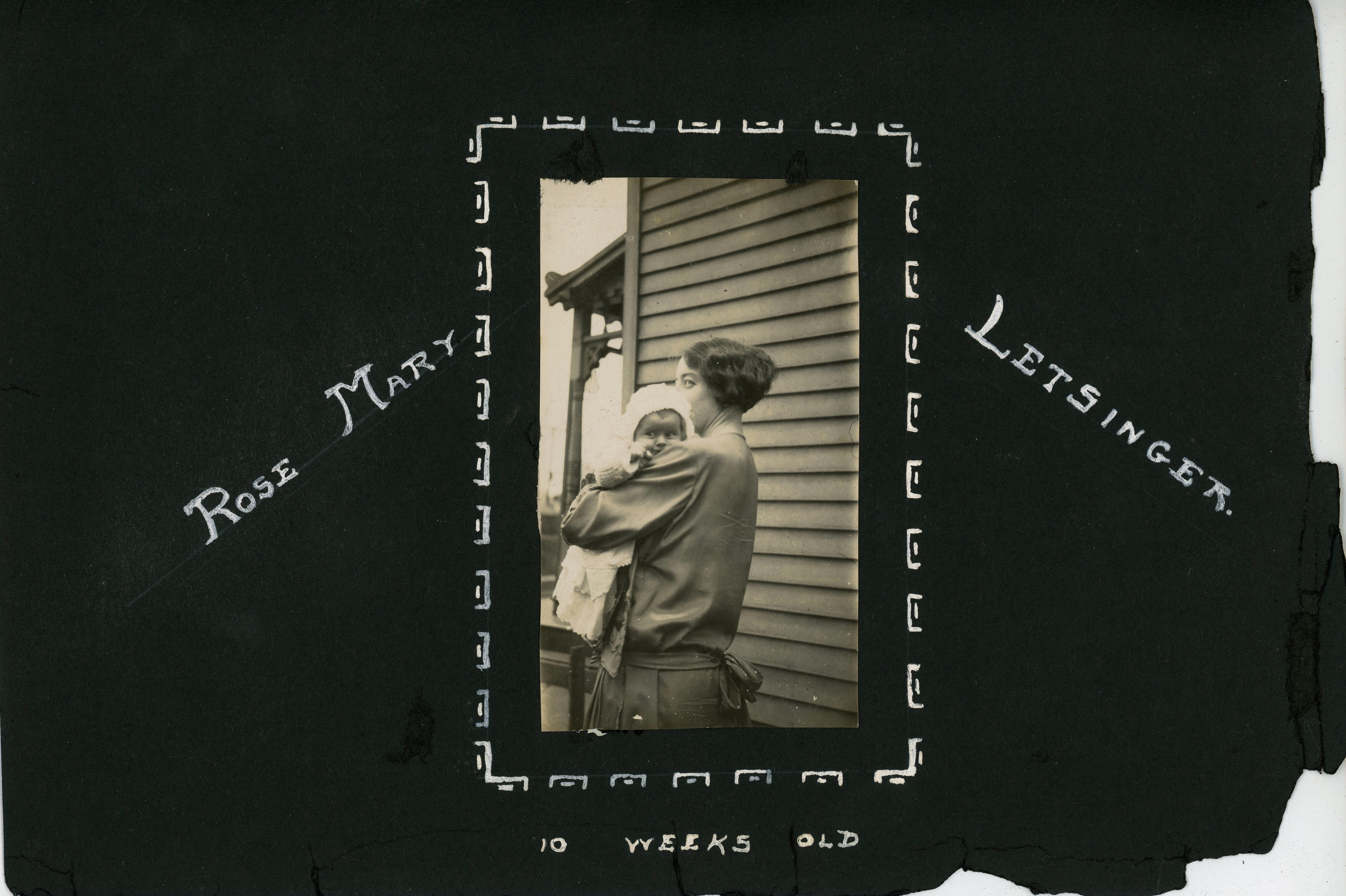 stack of loose pages (maybe from an album of Florence) - Rose Mary Letsinger 10 wks old