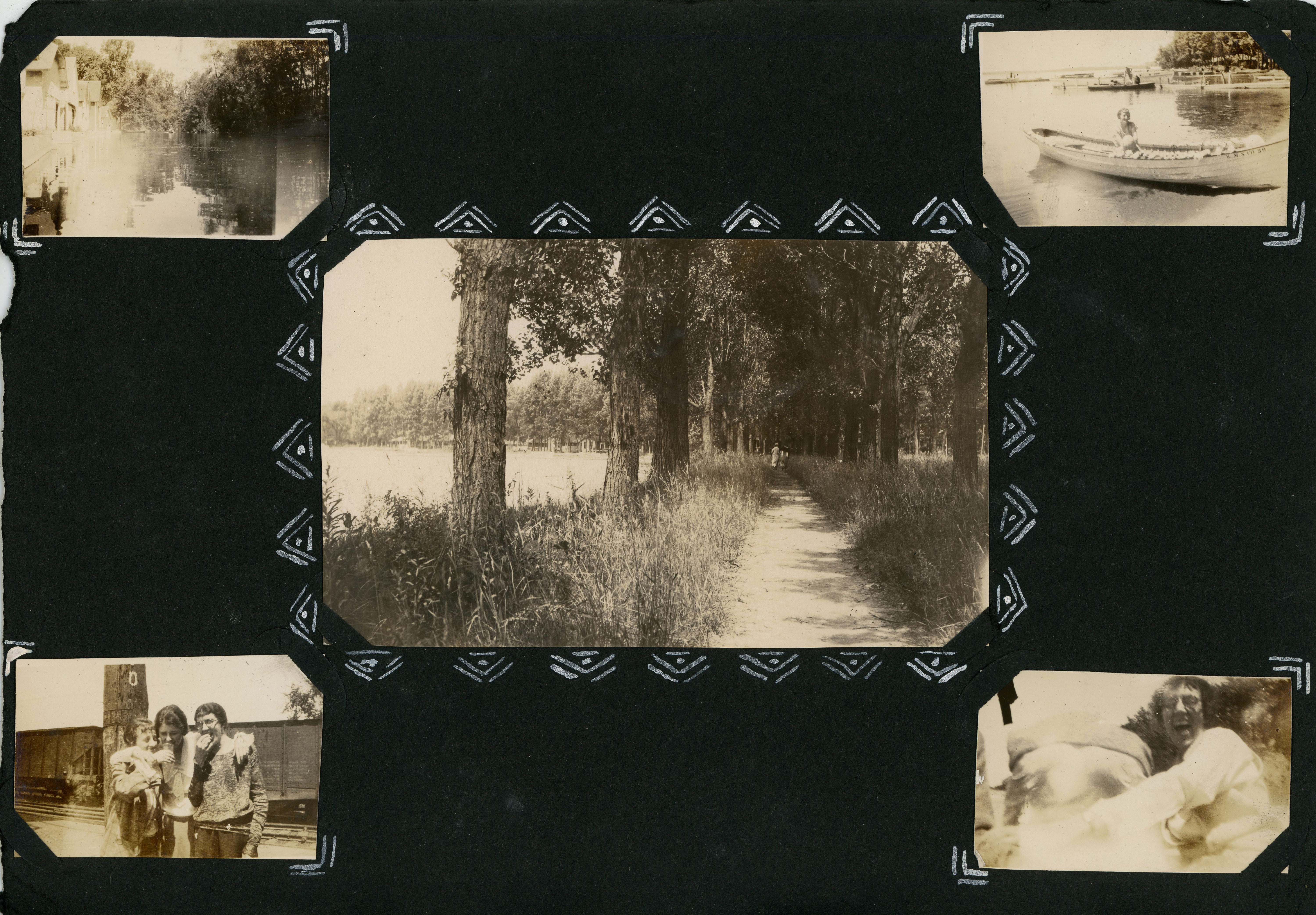 loose page - Lake Wawasee - women in train yard, in a boat, walking on path around lake