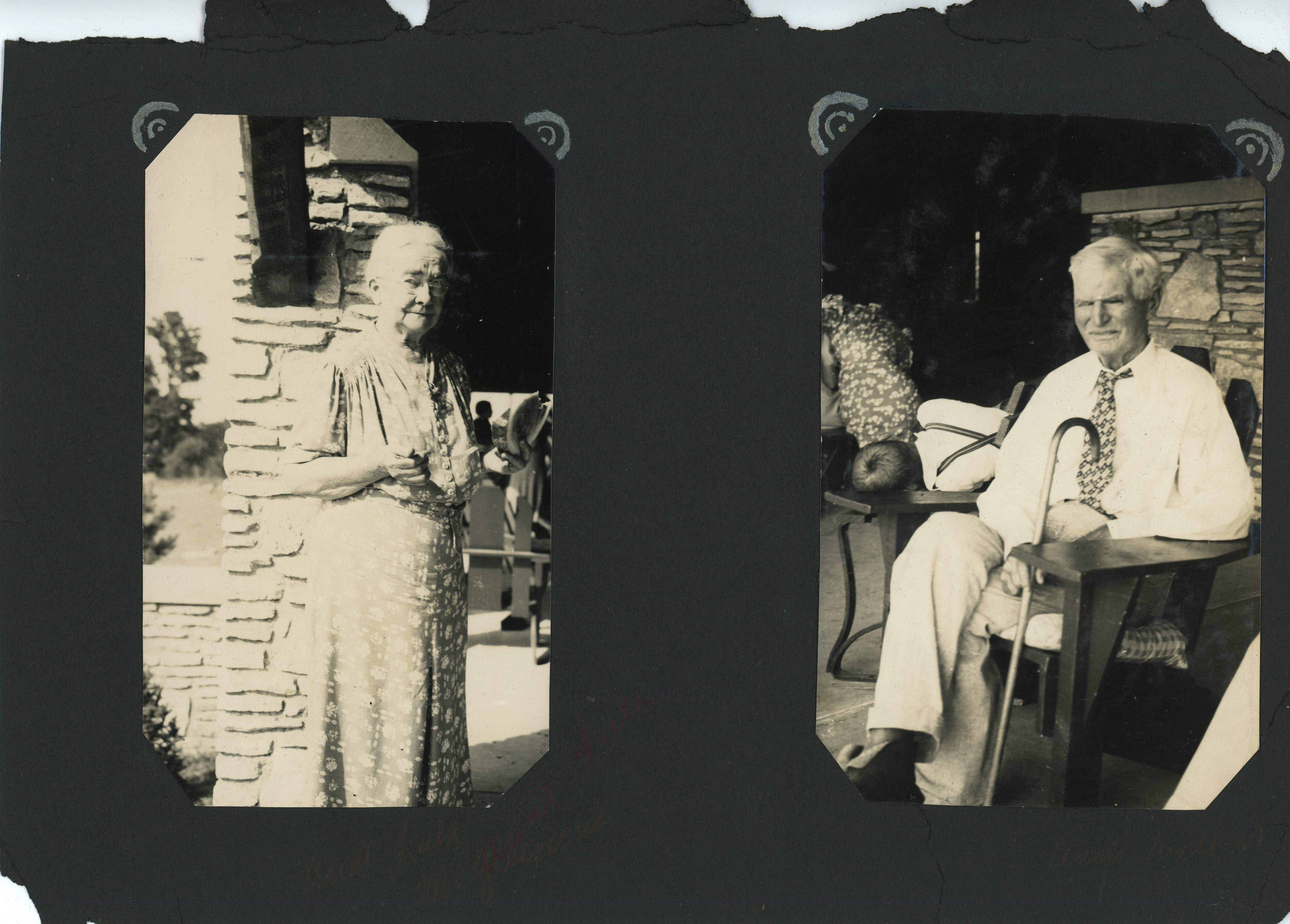 loose page - Aunt Lula Meglemre (Louisa Lulu Schmidt) and William Virgil Meglemre probably at Draper Reunion in Bedford.