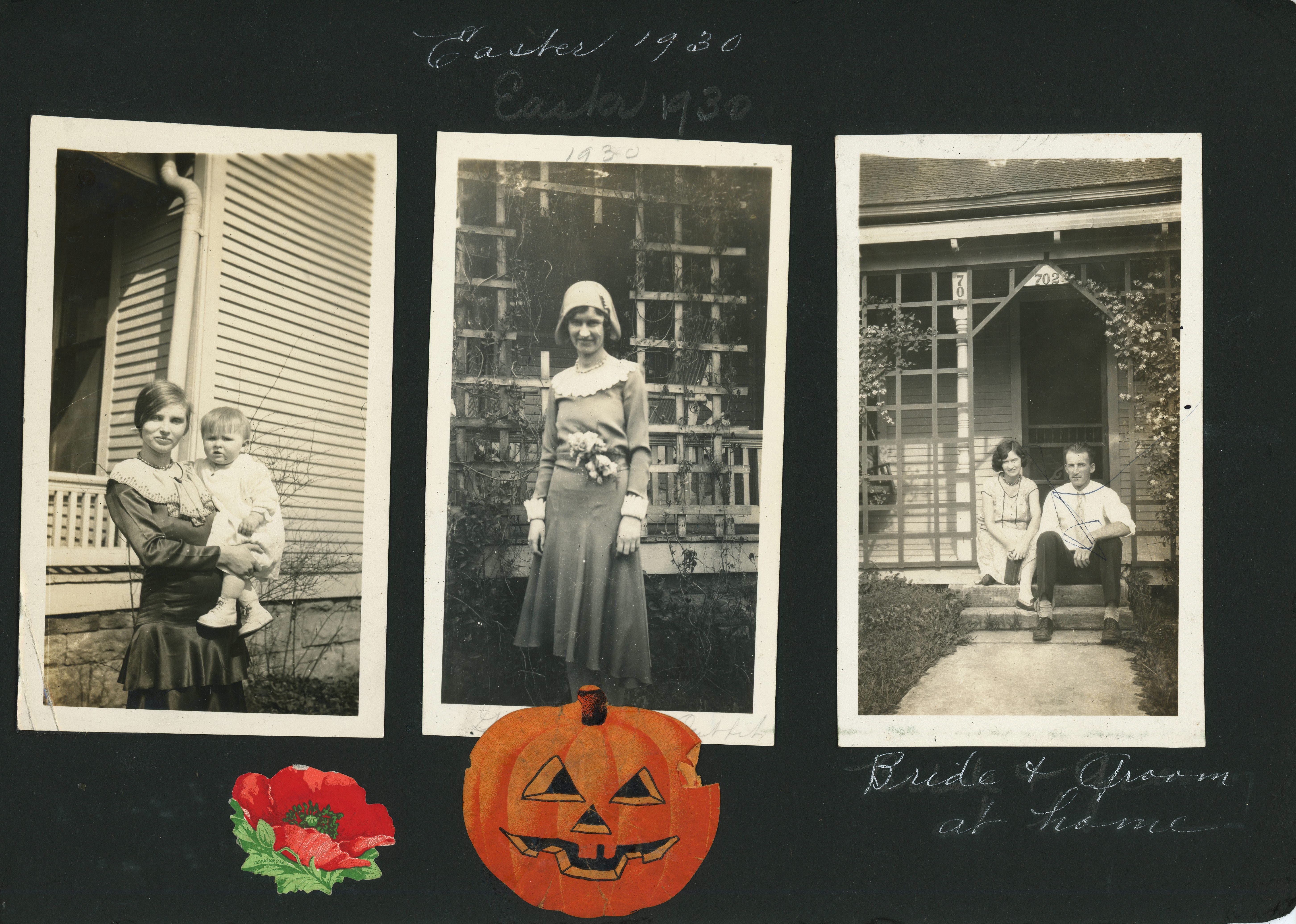 (return to bound pages) Easter 1930 - Dot and Arthur Nash, Florence. Bride + Groom at home (Florence and Claud)