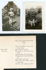 inside of card and loose pictures of Rosemary - with garden hose and on swing