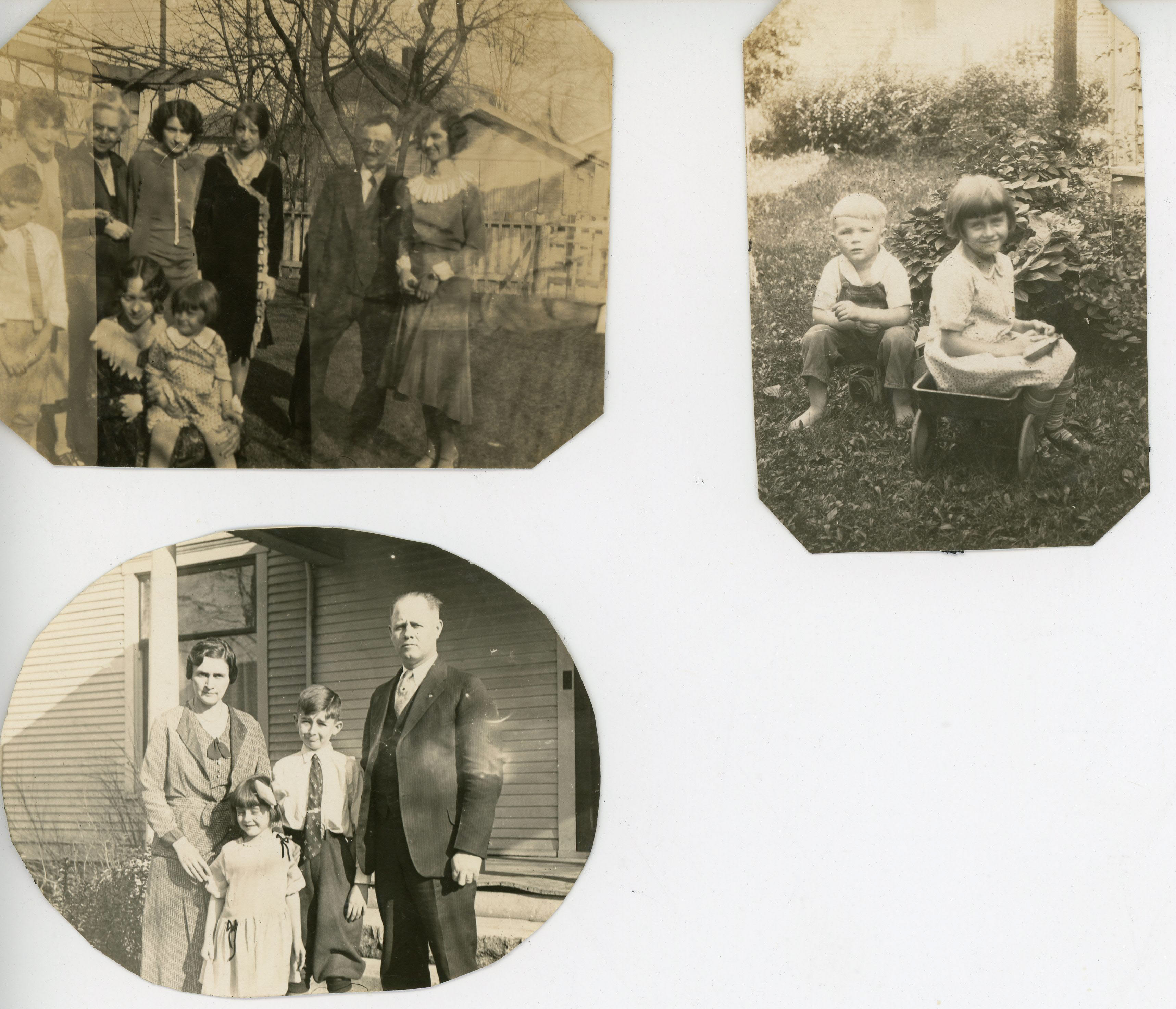 loose photos - Warren, Vonnie, Lida Belle, Lida May, Constance Wilcox, Josephine Graff, Rosemary, Carl Graff, Florence at 3845. Arthur Nash Smith, Rosemary. Vonnie, Warren, Rosemary, and Curt Letsinger.