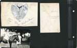 1933 To My Valentine - foil heart. Eleanor Jane Smith and Rosemary with horse. Envelope - My new sister's announcement