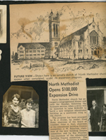 newspaper clipping unfolded - North Methodist opens $100000 expansion drive. Lida May and Vonnie