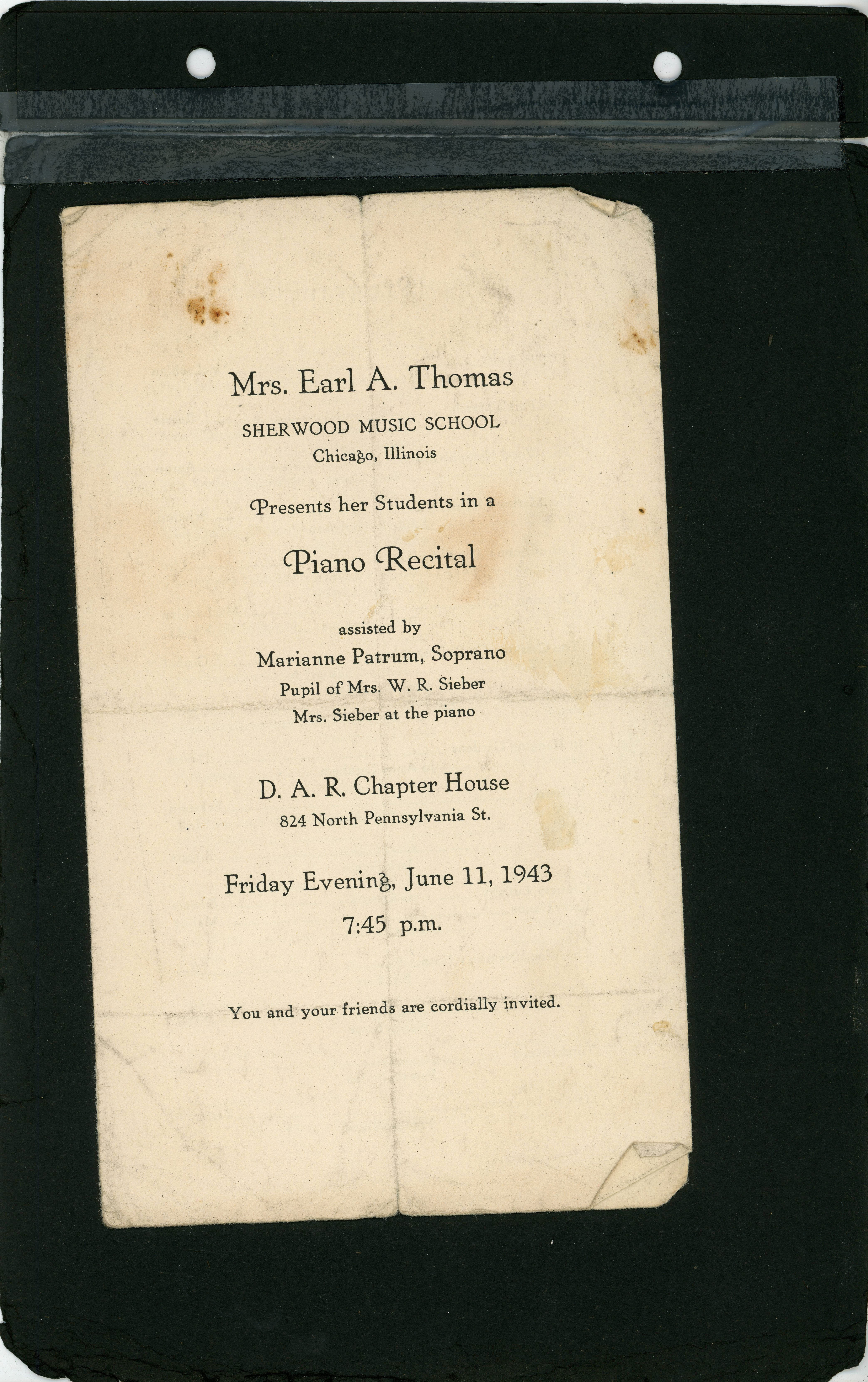 program - Mrs Earl A Thomas Piano Recital 1943 - Helen