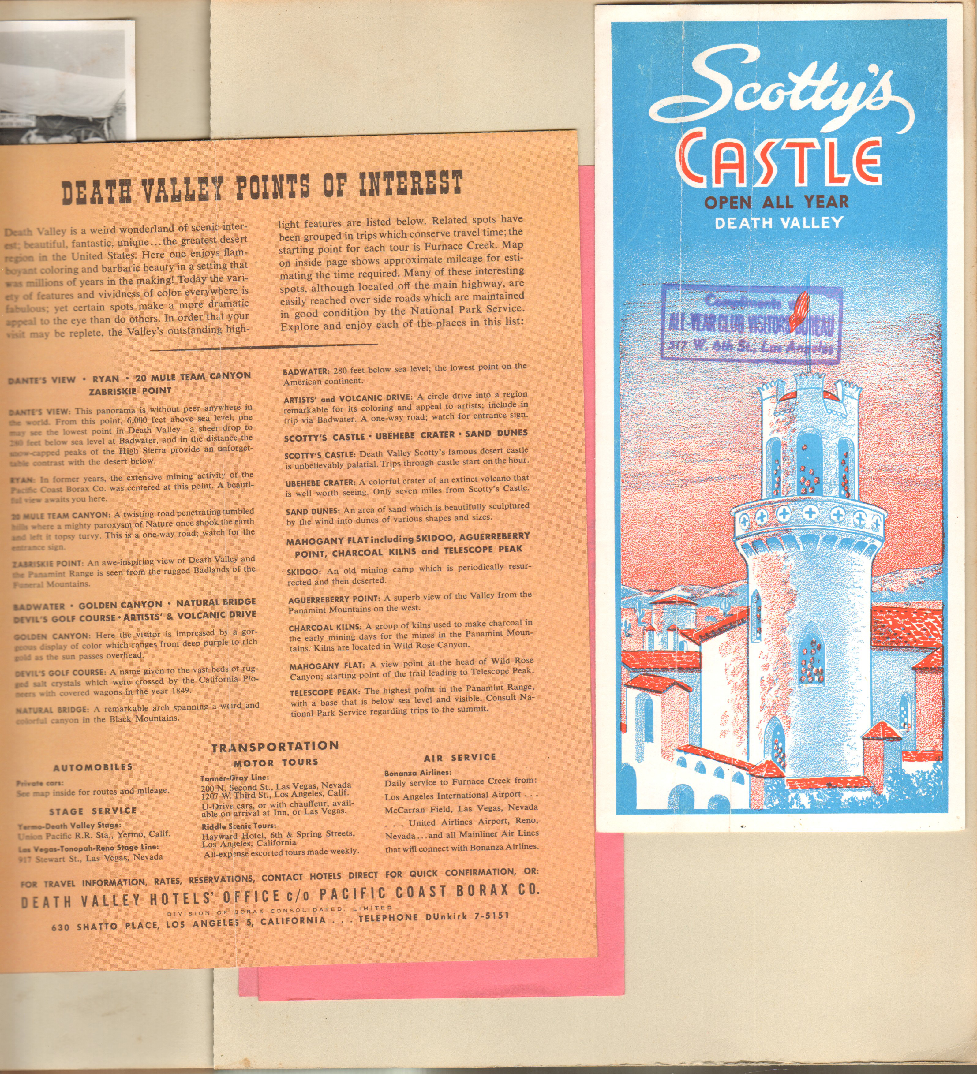 Death Valley brochure, Scotty's Castle