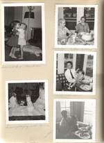 Susan and Sara March 1955. Grandmother Dawson and Nitha birthday. John Susan chicken dinner. Susan playing with Karen