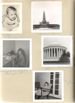 Karen Hague 6 mo. May 1955. Alexandria Virginia, Susan sending postcards, Jefferson Memorial