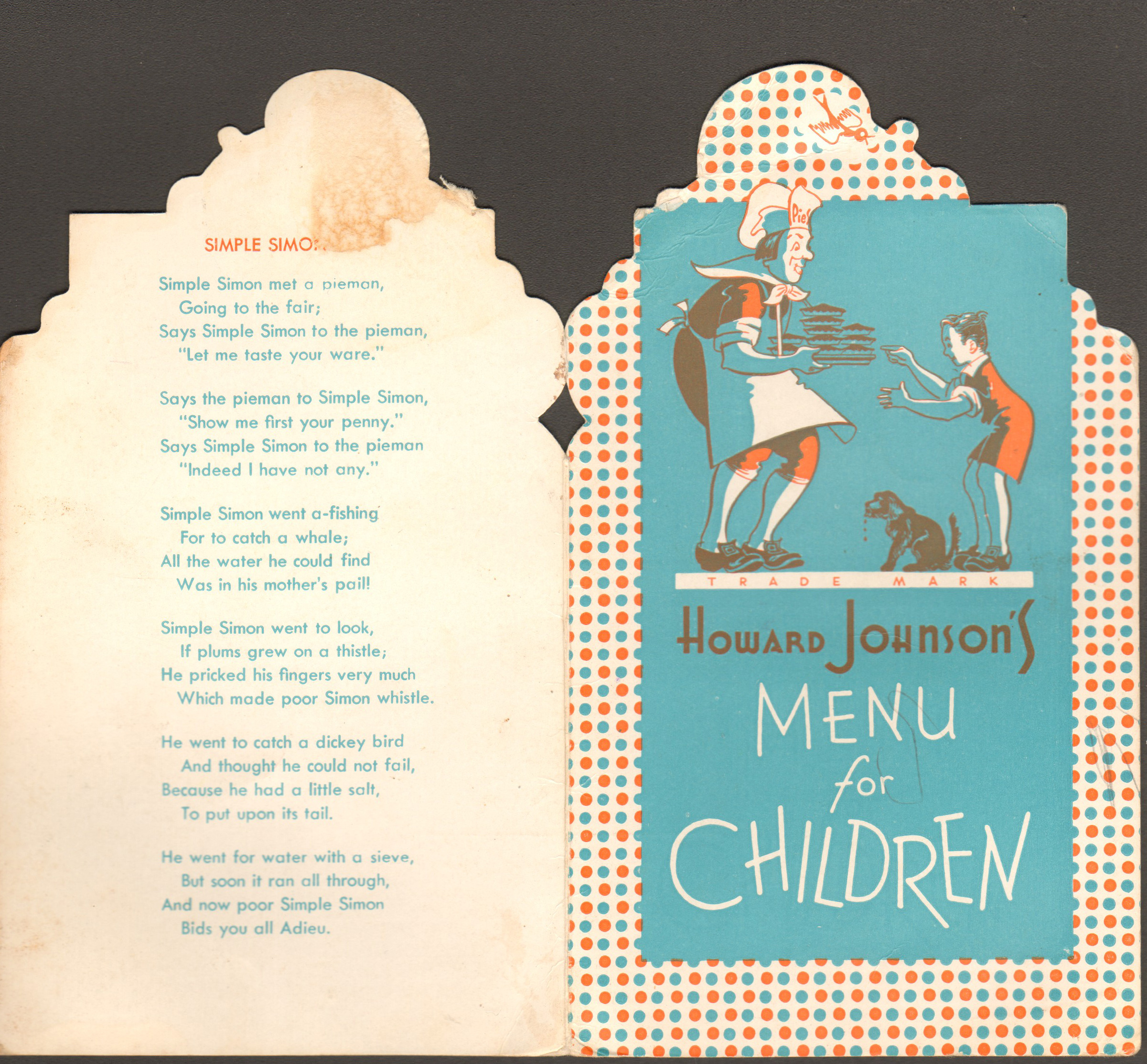 Howard Johnson's Menu for Children