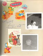 Birthday cards. Susan 3 years old Aug 1955. Cake, 6122 yard