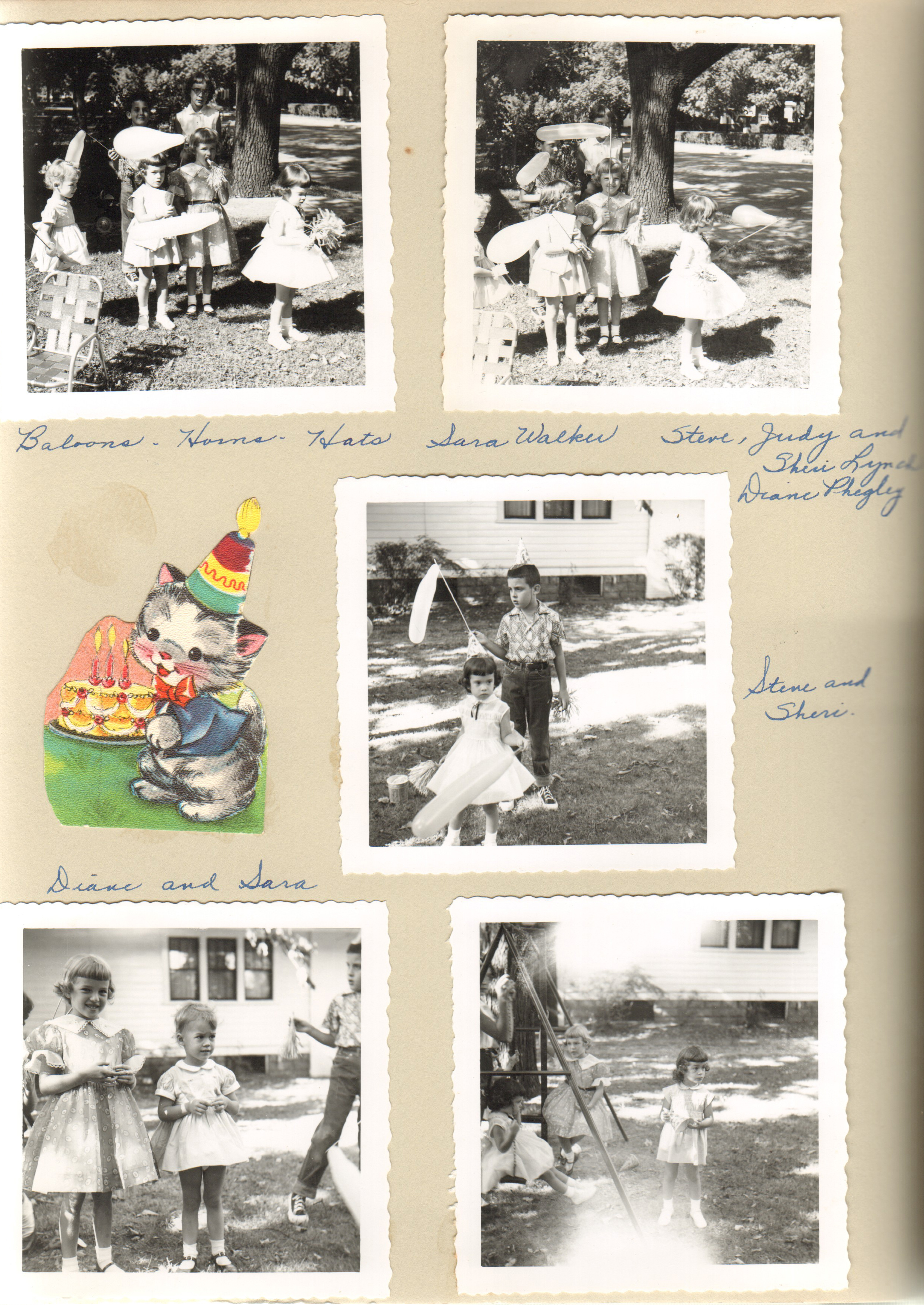 Susan's birthday party 6122 - Balloons Horns Hats - Sara Walker, Steve, Judy and Sheri Lynch. Diane Phegley