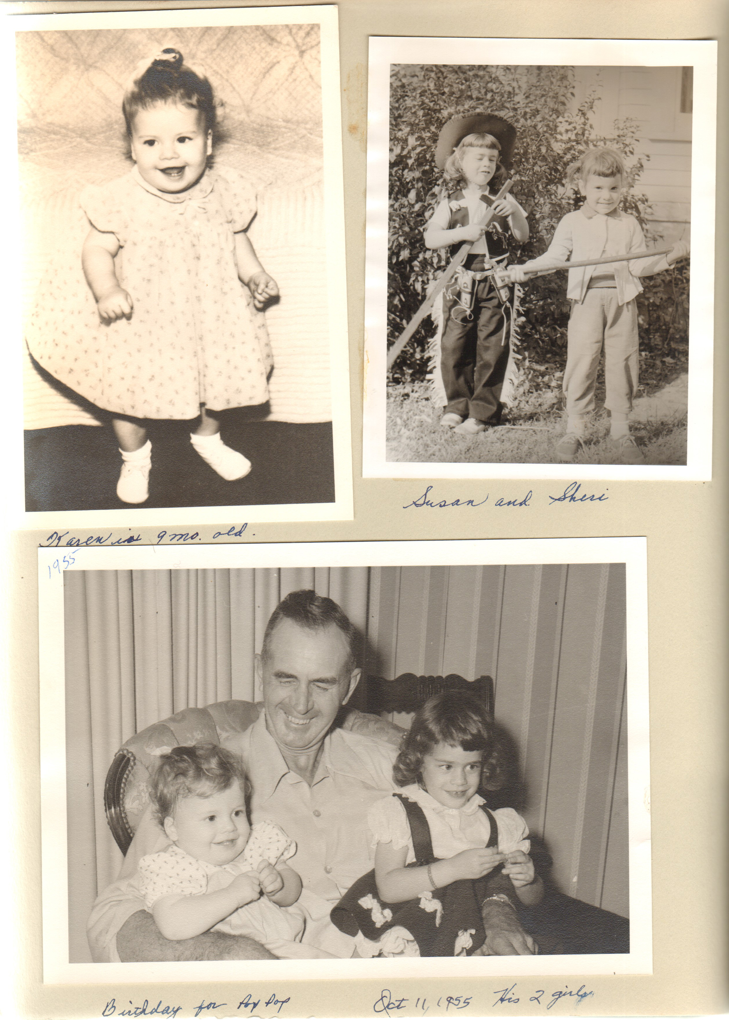 Karen 9 months. Susan and Sheri. Birthday for Pop Pop, Karen and Susan, Girstle