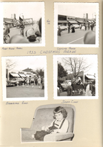 1955 Broad Ripple Christmas parade. Murat Horse Patrol. BRHS band. Santa Claus. Carrollton shops, Broad Ripple Avenue shops